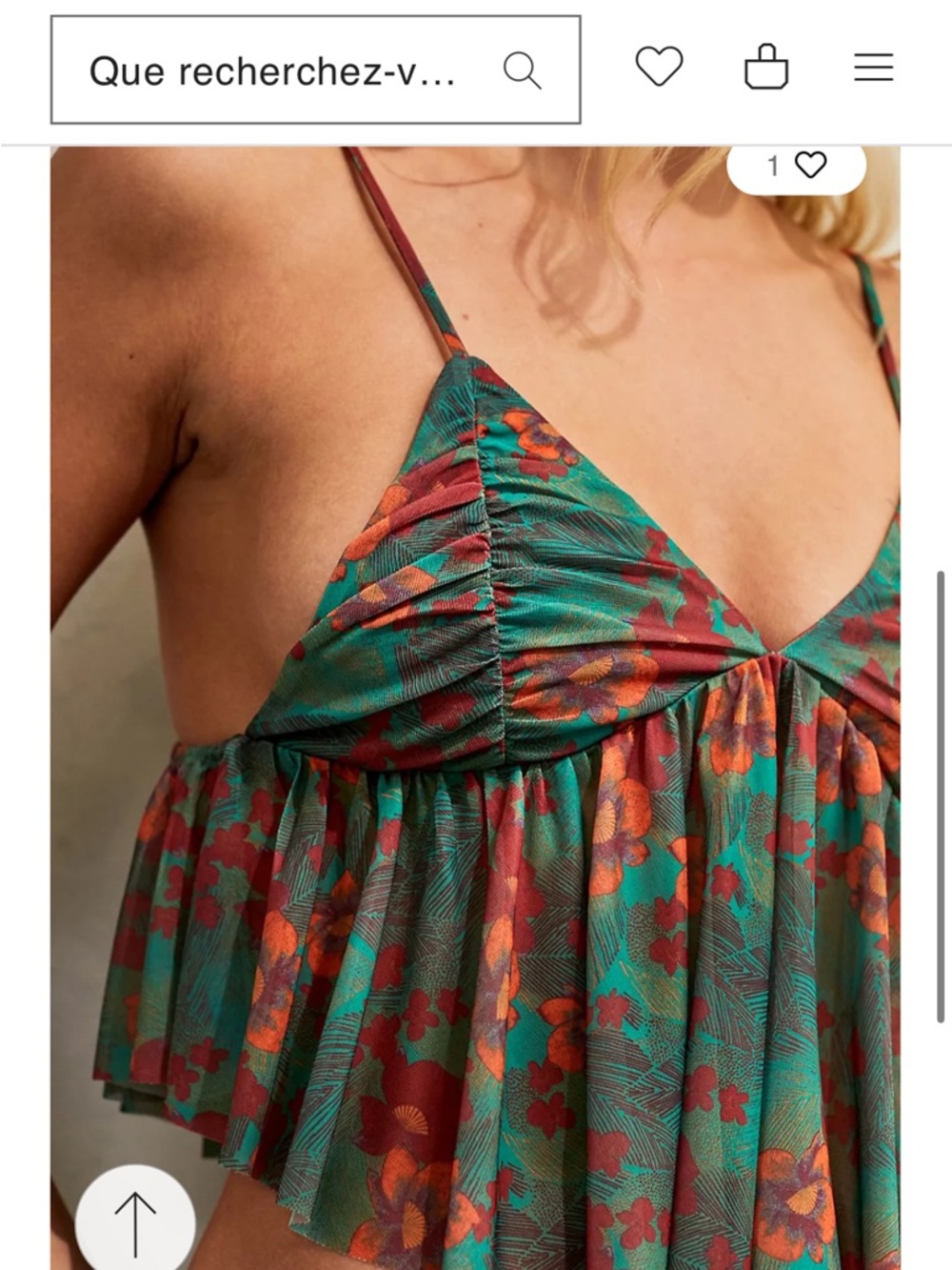 Urban Outfitters Lila Ruched Ruffled Cropped Cami. Tropical. Floral. Babydoll. S - Picture 2 of 8